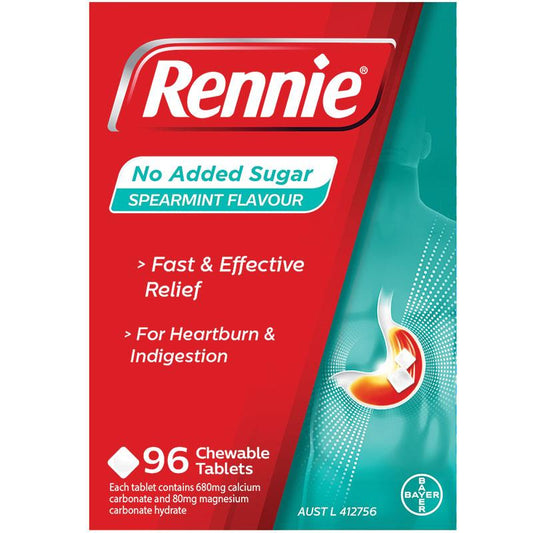 Rennie No Added Sugar Spearmint Antacid Tablets - 96 Count