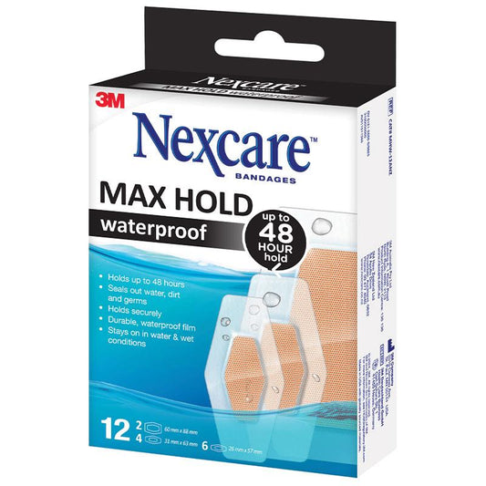 Nexcare Max Hold Waterproof Bandages Assorted 12 Pack - Ultimate Protection