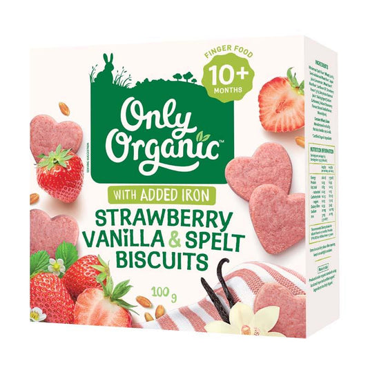 Only Organic Strawberry Vanilla Spelt Biscuits - 100g of Flavorful Crunch-Auzzi Store
