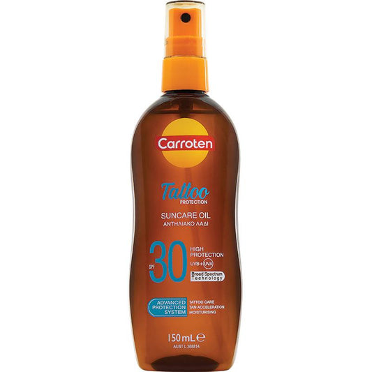Carroten 30+ Tattoo Protection Suncare Oil 150ml - Achieve a Gorgeous Tan