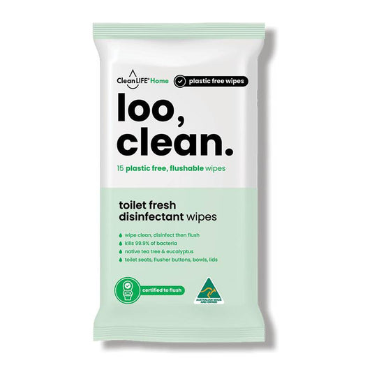 CleanLIFE Loo Clean Flushable Wipes - 15 Pack