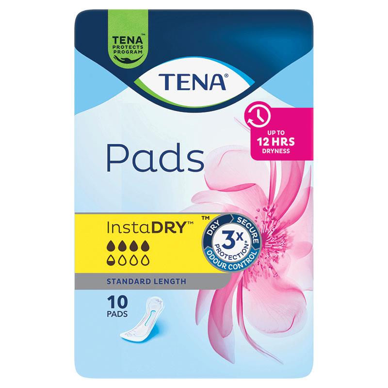 TENA InstaDRY Standard Length Incontinence Pads - 10 Pads Maximum Security