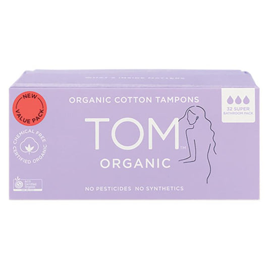 TOM Organic Super 32 tenpons - Bulk Pack for Heavy Flow, Biodegradable