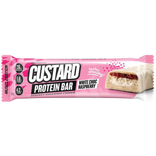 Muscle Nation Custard Protein Bar White Choc Raspberry 60g - Fruity Protein Snack