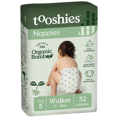Tooshies Eco Nappies with Organic Bamboo Size 5 Walker (13-18kg) - 32 Pack