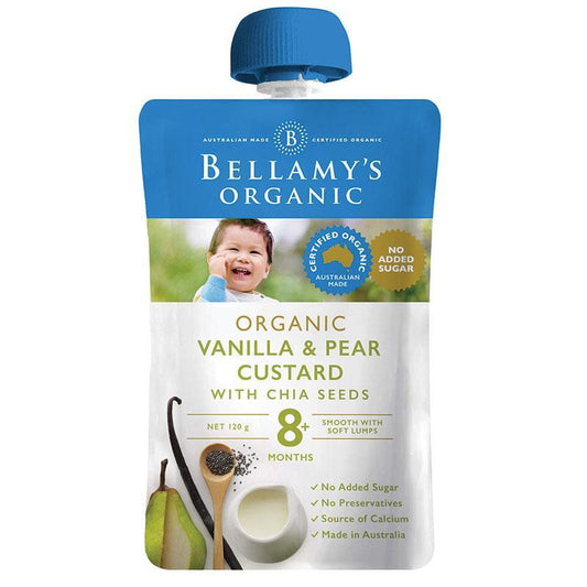 Bellamy's Organic Vanilla & Pear Custard with Chia Seeds 120g - Healthy Baby Custard - Auzzi Store