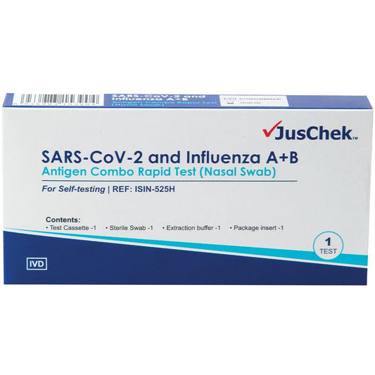 JusChek SARS-CoV-2 and Influenza A+B Antigen Combo Rapid Test (Nasal Swab) - Quick & Reliable Testing