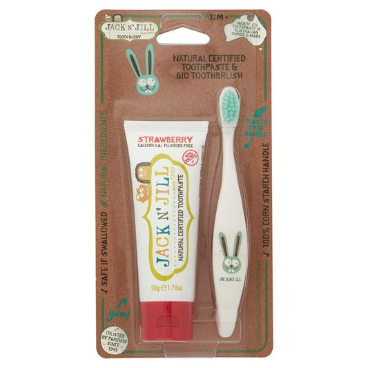 Jack N Jill Natural Strawberry Toothpaste with Zero Waste Bunny Bio Brush-Auzzi Store