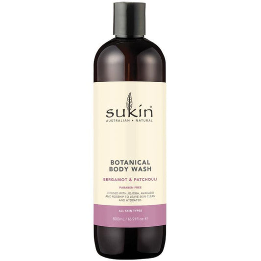 Sukin Bergamot & Patchouli Botanical Body Wash 500ml with Jojoba, Avocado & Rosehip