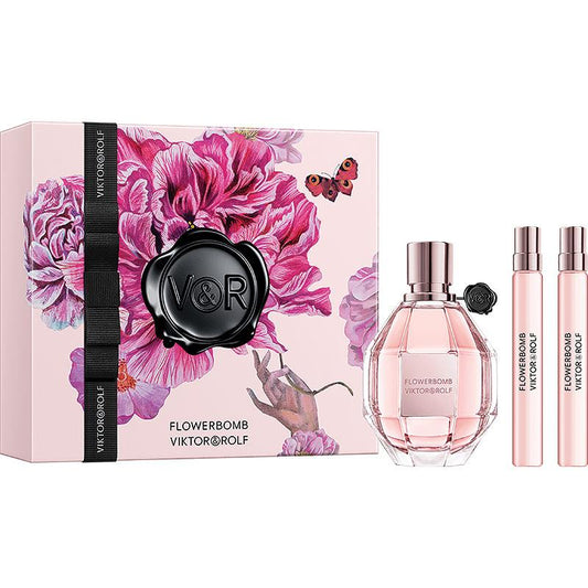 Viktor & Rolf Flowerbomb Eau de Parfum 100ml & 2 Travel Sprays (10ml Each) - 3 Piece Set-Auzzi Store