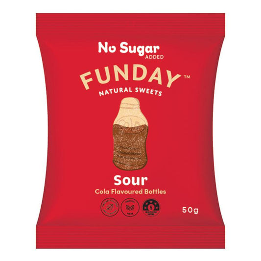 Funday Sour Cola Flavoured Bottles 50g - Guilt-Free Treats