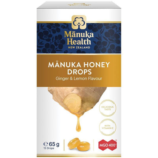 Manuka Health Manuka Honey Drops Lemon & Ginger 15 Pack 65g - Zesty Lozenges with MGO400+ - Auzzi Store