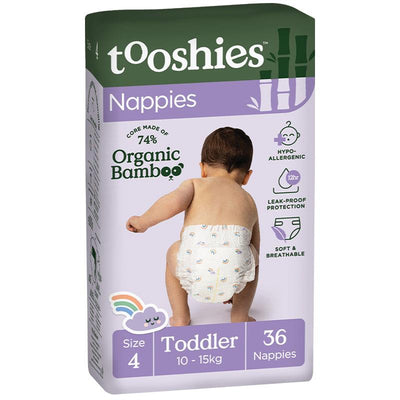 Tooshies Eco Nappies with Organic Bamboo Size 4 Toddler (10-15kg) - 36 Pack