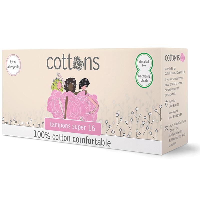 Cottons Super 16 Tampons – 100% Cotton, Comfortable Protection