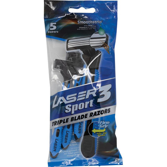 Laser Sport 3 Mens Disposable Razors 5 Pack - Precision Shaving - Auzzistore
