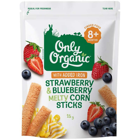 Only Organic Blueberry Strawberry Melty Corn Sticks 15g - A Fun Snack for All Ages-Auzzi Store