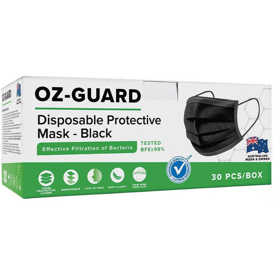 Oz Guard Disposable Black Face Masks 30 Pack - Protective and Comfortable - Auzzistore