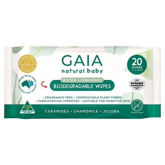 GAIA Biodegradable Water Wipes - 20 Pack