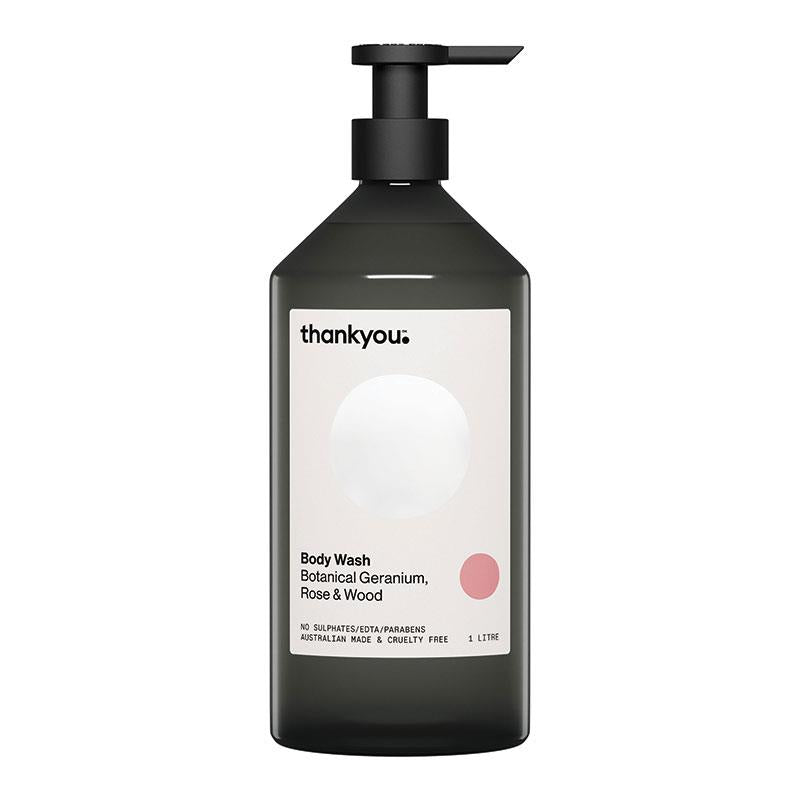 Thankyou Botanical Body Wash Geranium Rose & Wood, 1L - Vegan & Recyclable