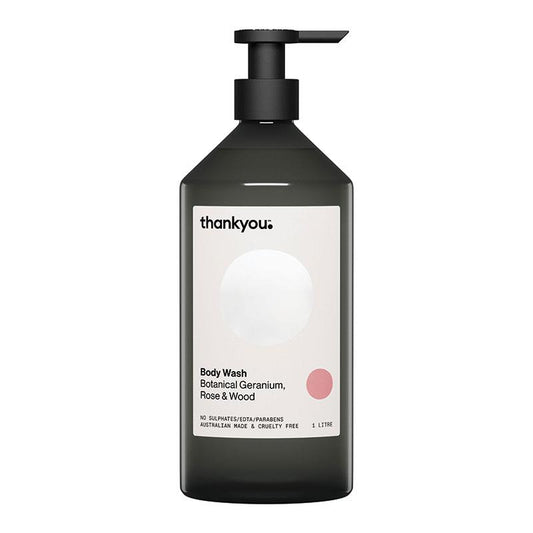 Thankyou Botanical Body Wash Geranium Rose & Wood, 1L - Vegan & Recyclable