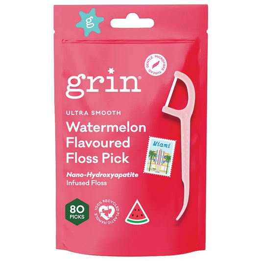 Grin Ultra Smooth Watermelon Flavoured Floss Picks - 80 Pack for Exciting Oral Care