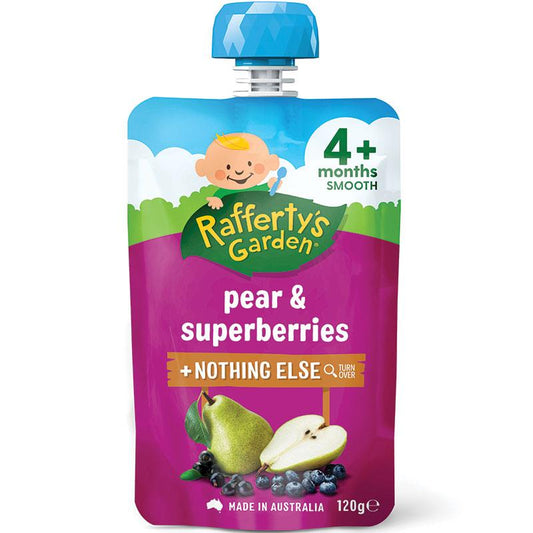 Raffertys Garden Pear & Superberries Puree Baby Food Pouch 4+ Months 120g