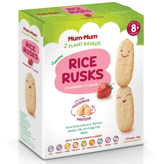Mum-Mum Plant Based Strawberry Rice Rusks 36g - Perfect First Food for Babies