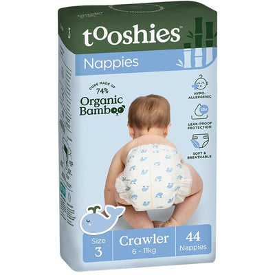 Tooshies Eco Nappies with Organic Bamboo Size 3 Crawler 6-11kg, 44 Pack - Perfect for Active Babies