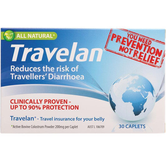 Travelan - 30 Caplets for Traveller's Diarrhoea Prevention-Auzzi Store