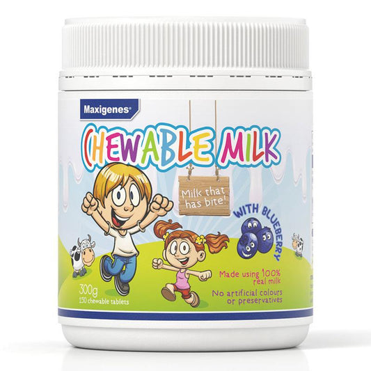 Maxigenes Milk Chewable Tablets with Blueberry – 150 Count