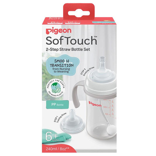 Pigeon SofTouch PP Step-Up Straw Bottle Set 240ml - Perfect for Growing Babies-Auzzi Store
