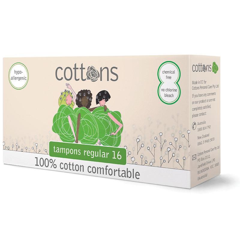 Cottons Regular Tampons, 16 Count, 100% Cotton, Comfortable Absorbency