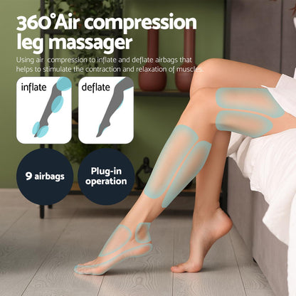 Livemor Air Compression Leg Massager with Heat, 3 Modes, Adjustable Wrap, Grey, FOOT-MASSAGE-01-BK