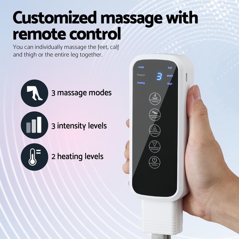 Livemor Air Compression Leg Massager with Heat, 3 Modes, Adjustable Wrap, Grey, FOOT-MASSAGE-01-BK