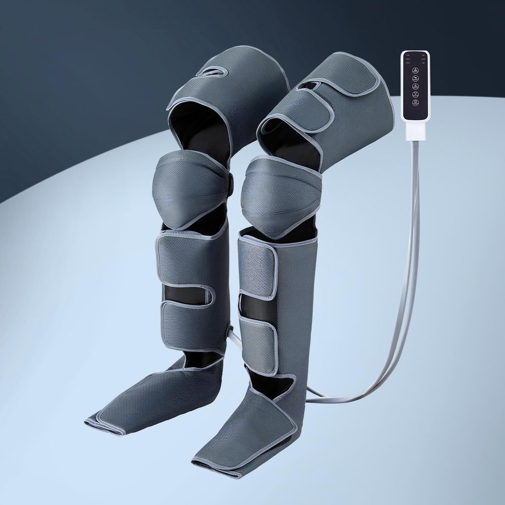 Livemor Air Compression Leg Massager with Heat, 3 Modes, Adjustable Wrap, Grey, FOOT-MASSAGE-01-BK