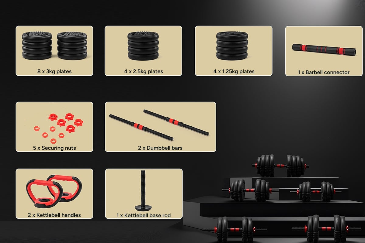 Fortis 6-in-1 40kg Adjustable Weight Dumbbell Set