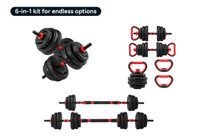 Fortis 6-in-1 40kg Adjustable Weight Dumbbell Set