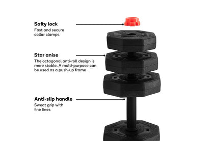 Fortis 20kg Adjustable Weights Dumbbell & Barbell Set