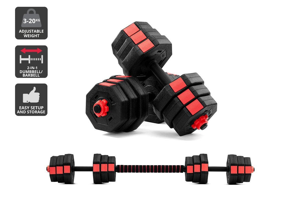 Fortis 20kg Adjustable Weights Dumbbell & Barbell Set