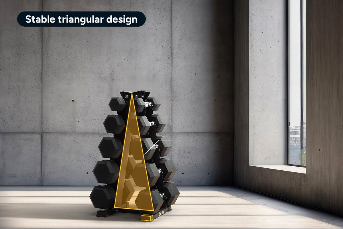 Fortis 2.5-12.5kg Hex Dumbbell Set with Rack (5 Pairs)