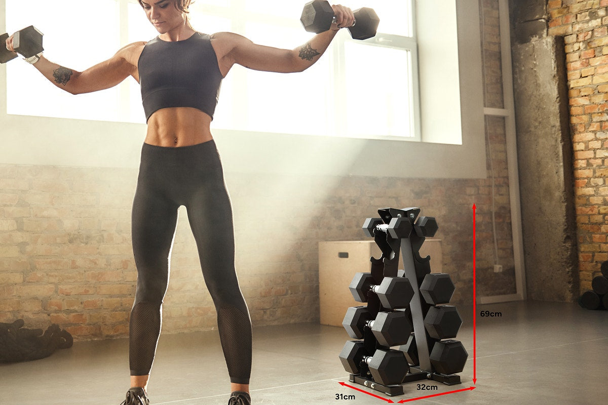 Fortis 2.5-12.5kg Hex Dumbbell Set with Rack (5 Pairs)
