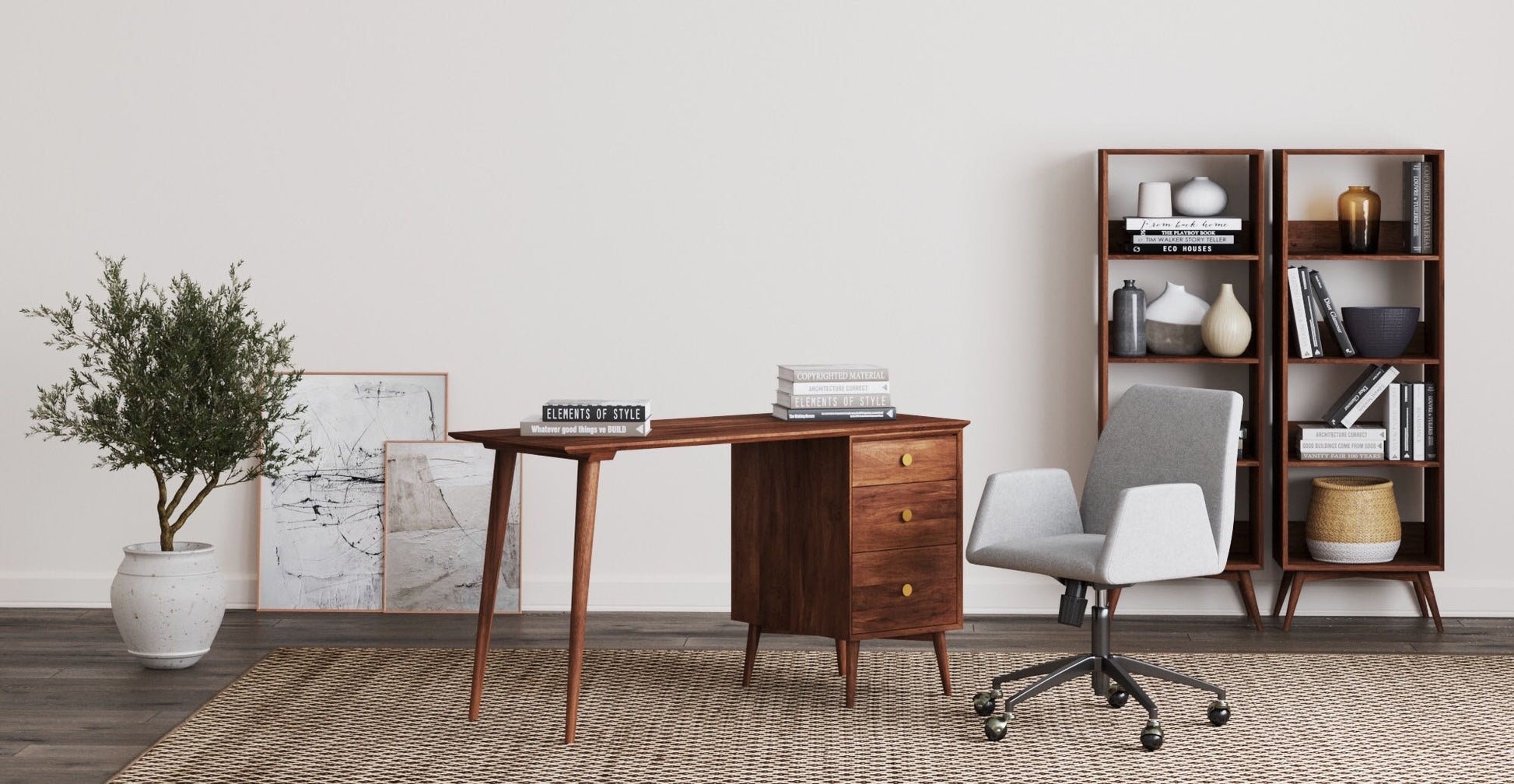 Brosa Frank Large Study Desk with Drawers (Brown)