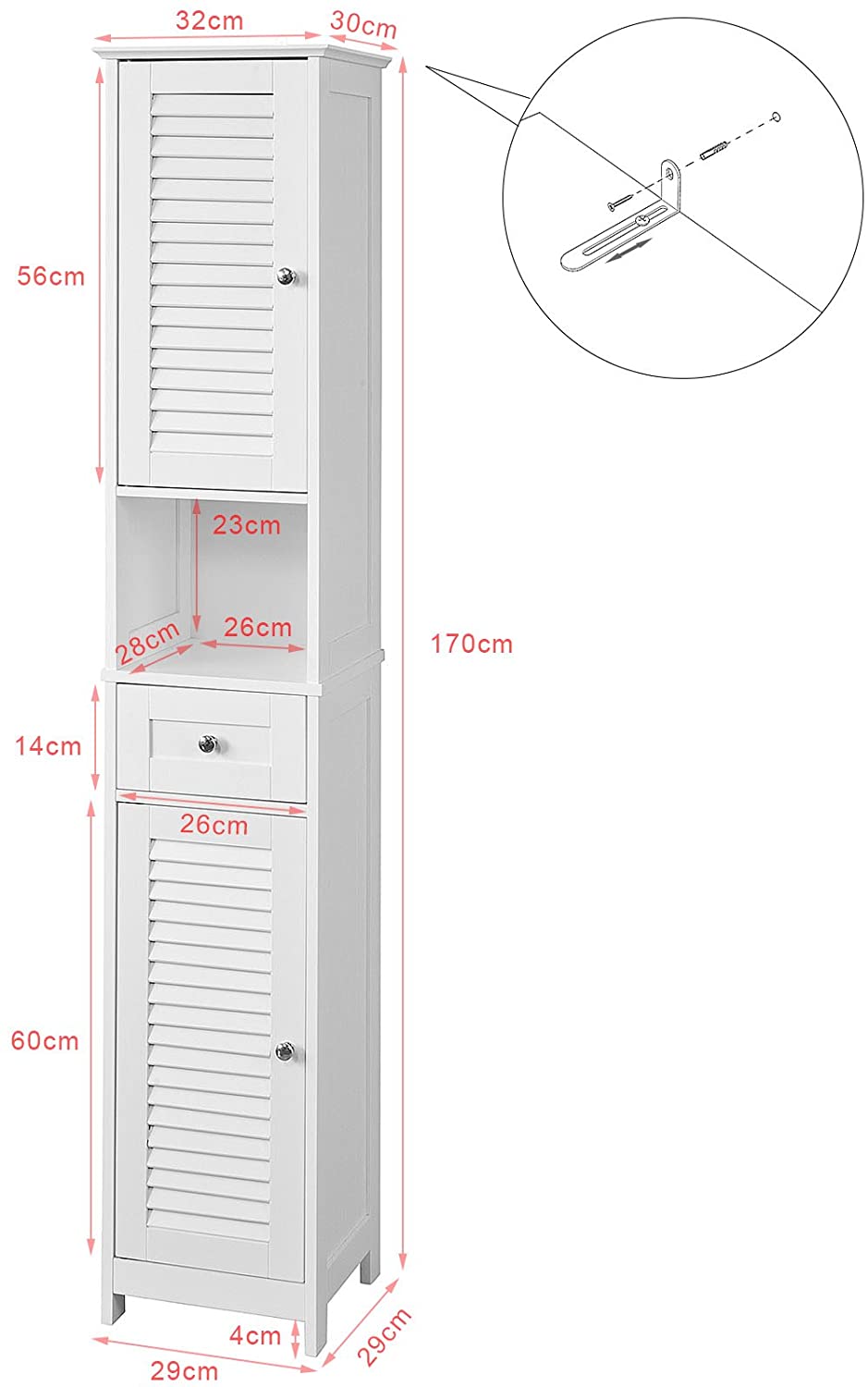 Freestanding Tall Bathroom Cabinet 170x32x30 cm | Auzzi Store