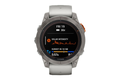 Garmin Fenix 7 Pro Sapphire Solar Smart Sports Watch - Titanium with Fog Grey and Ember Orange Band, 47mm