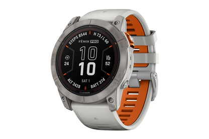 Garmin Fenix 7X Pro Sapphire Solar Titanium Smart Sports Watch (Fog Grey/Ember Orange Band, 51mm)