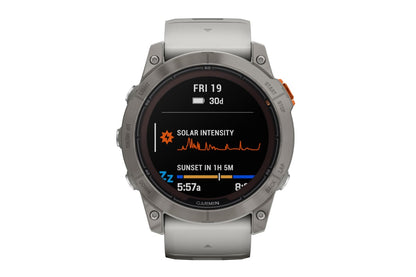 Garmin Fenix 7X Pro Sapphire Solar Titanium Smart Sports Watch (Fog Grey/Ember Orange Band, 51mm)