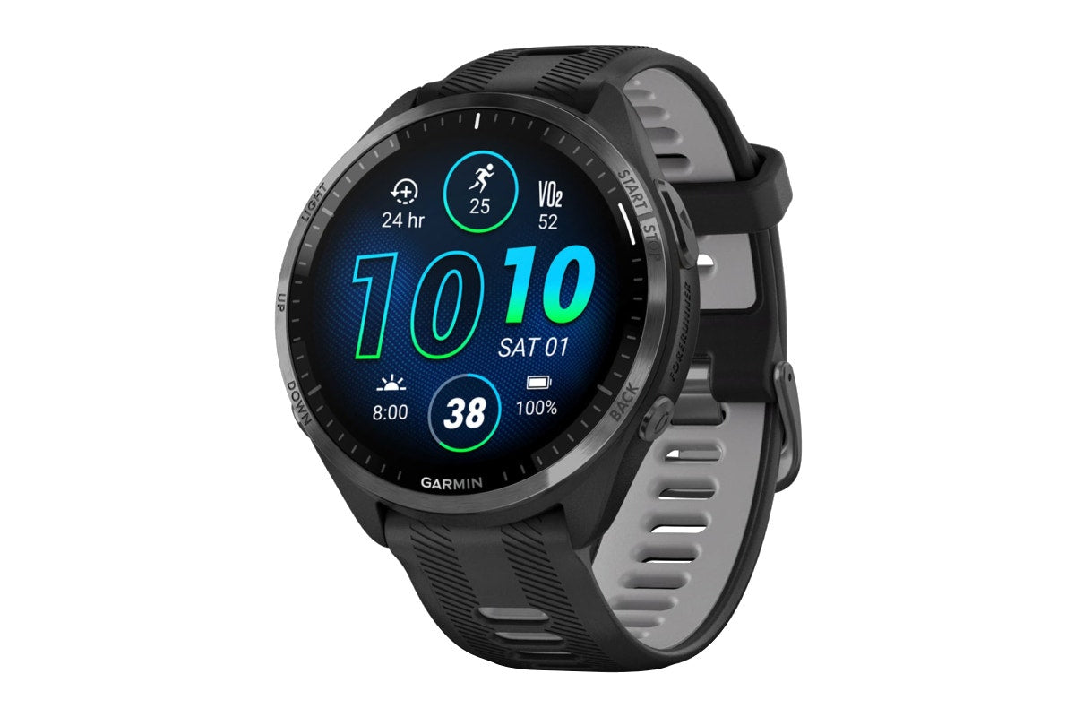 Garmin Forerunner 965 Smart Sports Watch (Carbon Grey DLC Titanium with Black/Powder Grey Band, 47mm)