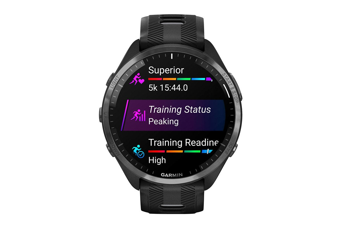 Garmin Forerunner 965 Smart Sports Watch (Carbon Grey DLC Titanium with Black/Powder Grey Band, 47mm)