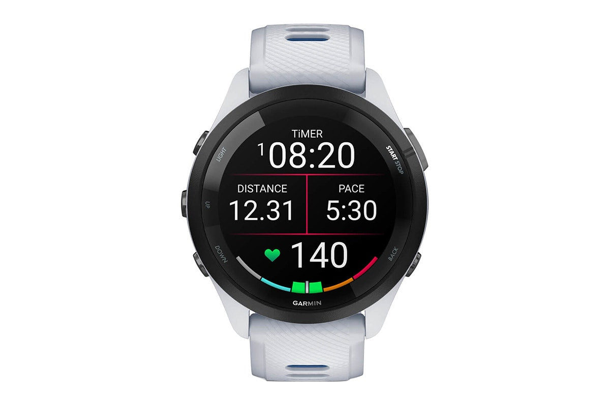 Garmin Forerunner 265 Smart Sports Watch (Black with Whitestone/Tidal Blue Band, 46mm)