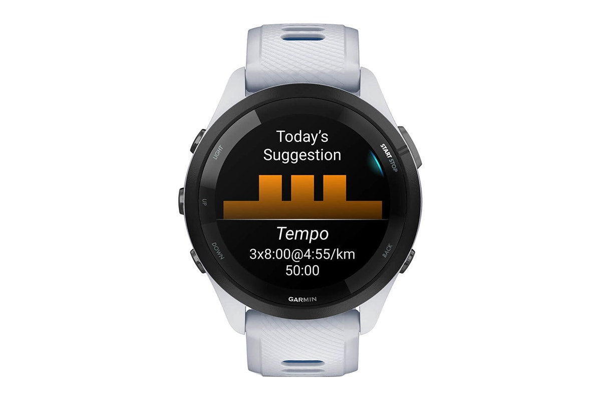 Garmin Forerunner 265 Smart Sports Watch (Black with Whitestone/Tidal Blue Band, 46mm)
